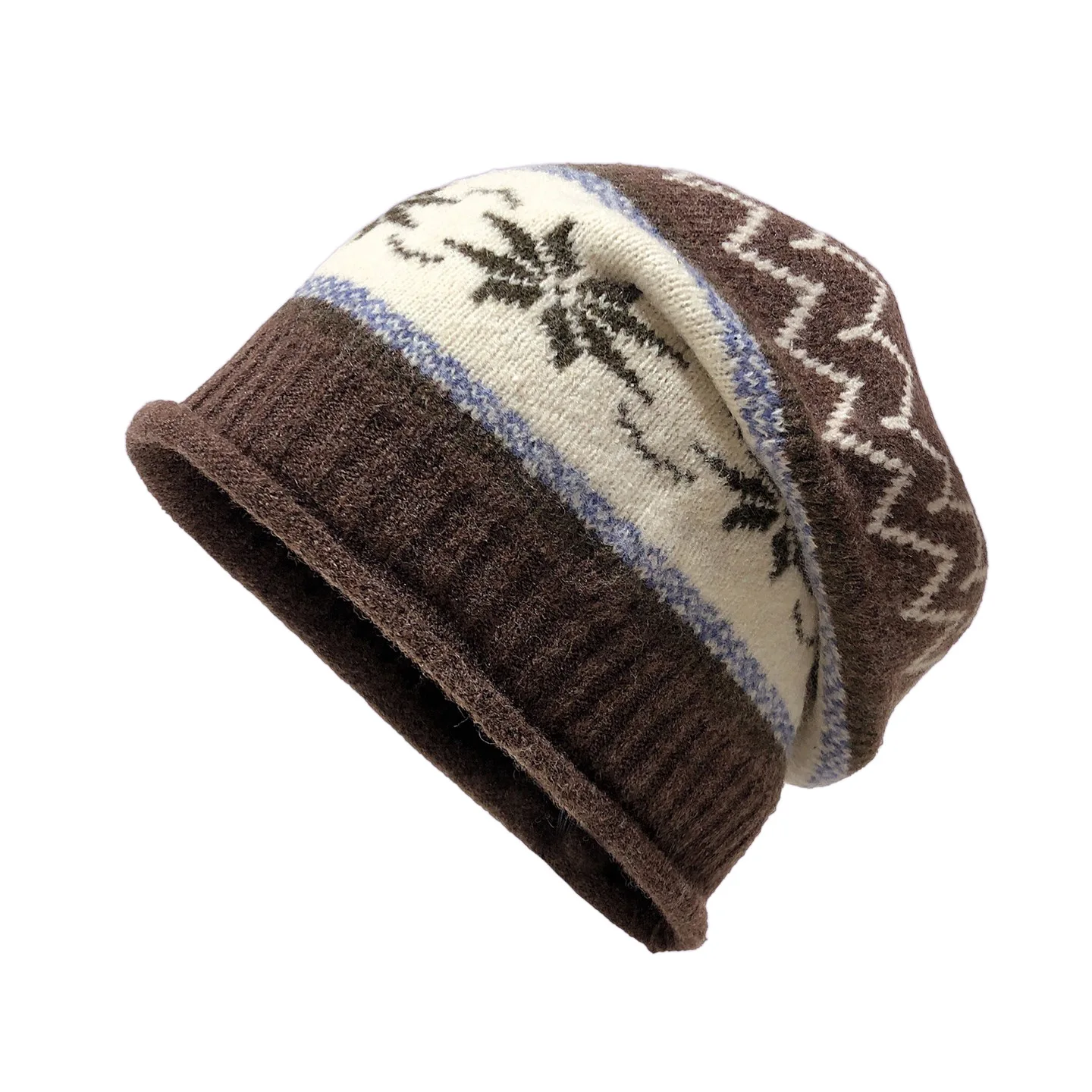 قبعة متماسكة مكتنزة كبيرة الحجم قابلة للطي قبعة شتوية للنساء قبعة سميكة لينة حك الدفء خمر هدية عيد الميلاد العصرية #4