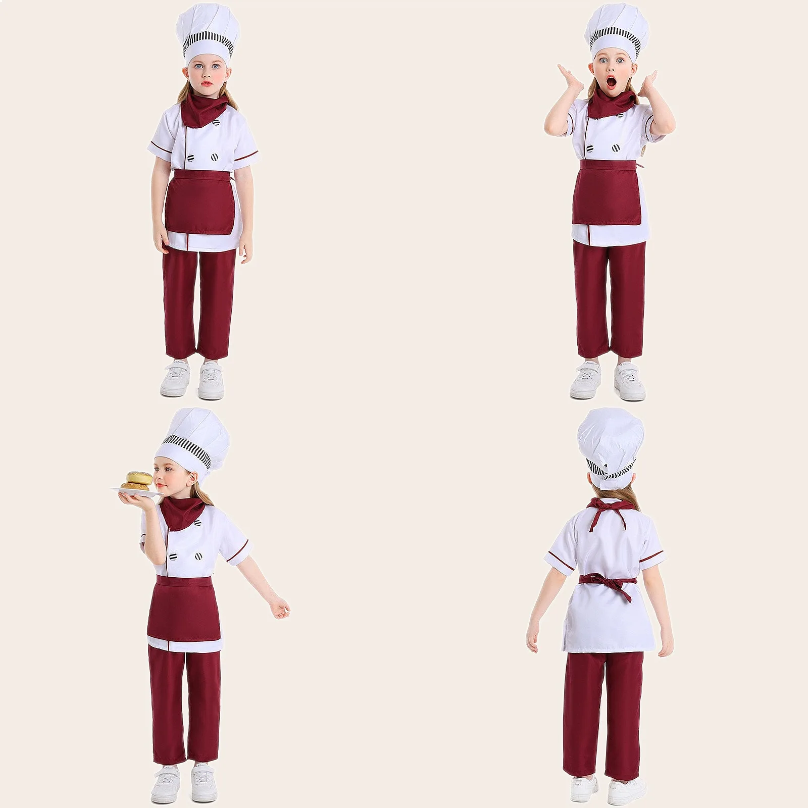 

Amazon Foreign Trade Style Kids Western Pastry Chef Costume Wine Red Baker Dress for Children Performance Party