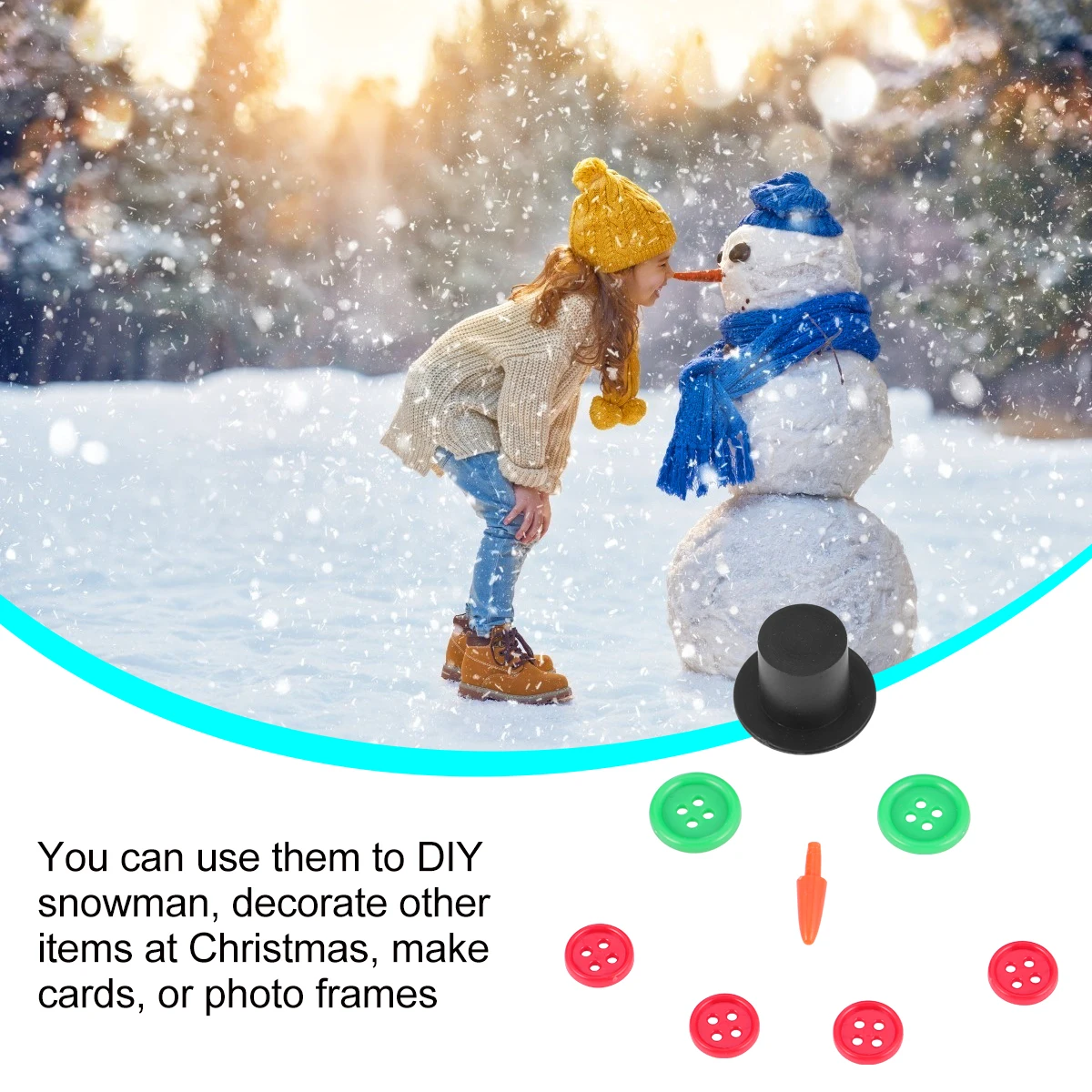 

50Sets DIY Christmas Snowman Decoration Kit Buttons Mini Hats for Party DIY Snowman Material Parent-Child Prop