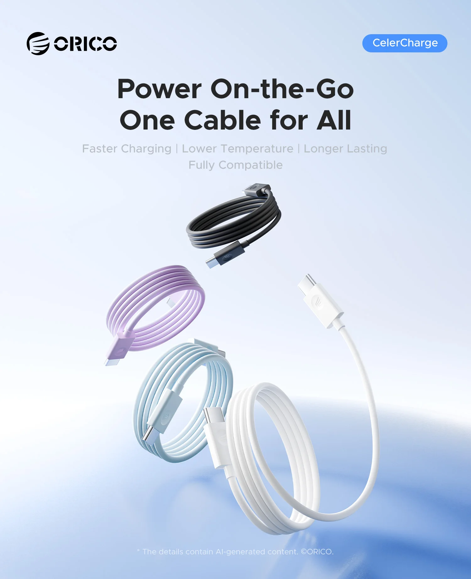ORICO USB C to USB C Cable PD 100W/60W Fast Charging E-Marker Chip TPE 480Mbps Data Cord For MacBook iPhone15 Samsung Laptop 1M