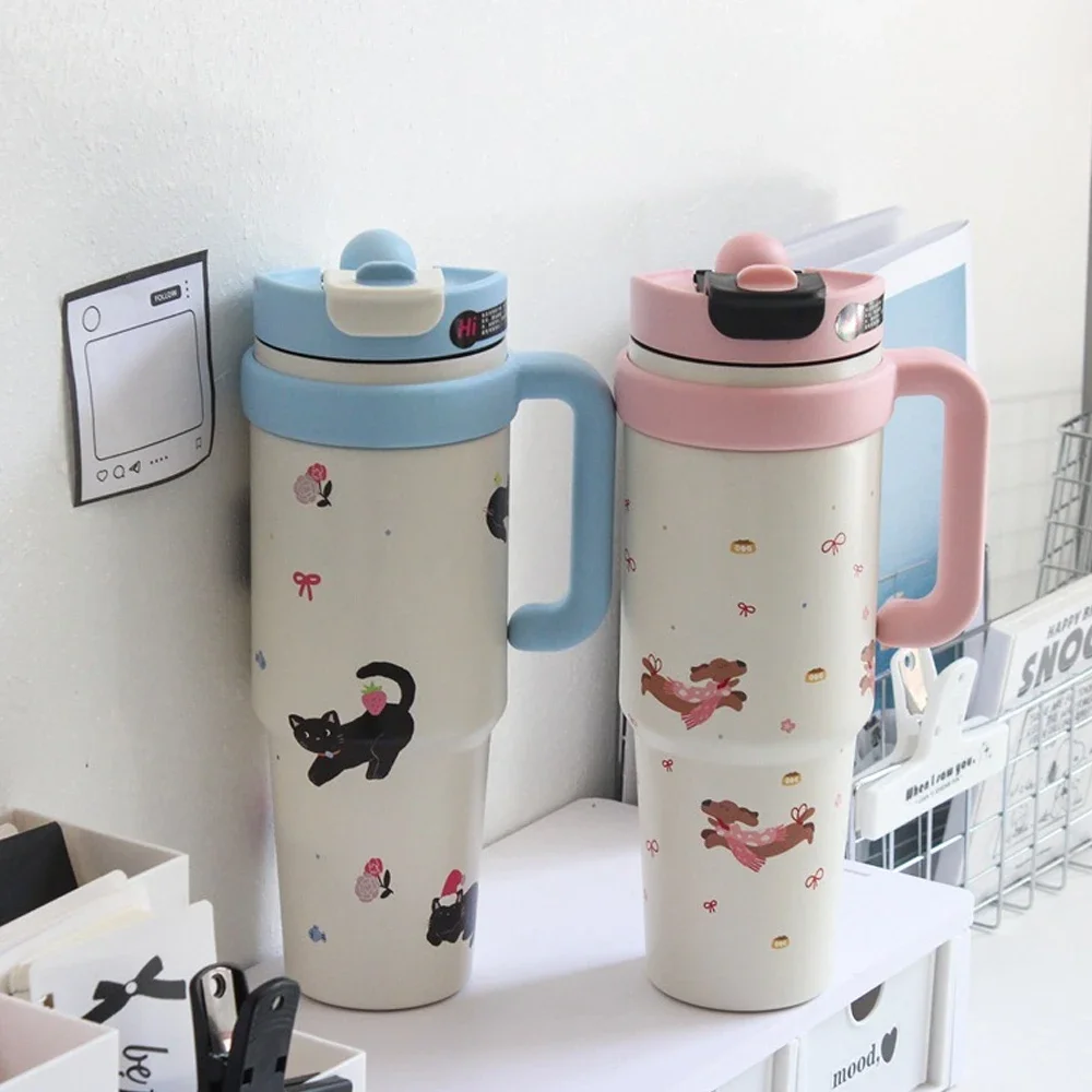 Portable Large Capaci Bubble Polka Dot Thermal Cup for Women Outdoors St Water Cup Insulated Stainl Steel 000ml