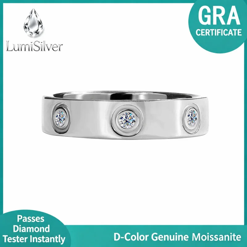 S925 Sterling Silver Moissanite Ring Simple 7 Moissanite Diamond Women's Ring Platinum Couple's Wedding Band