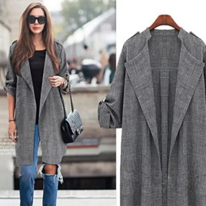 Fall Large Size Women's Fashionable Commute OL Loose Thin Casual Mid-Length Windbreaker Coat Open Cardigan Lightweight Cotton...