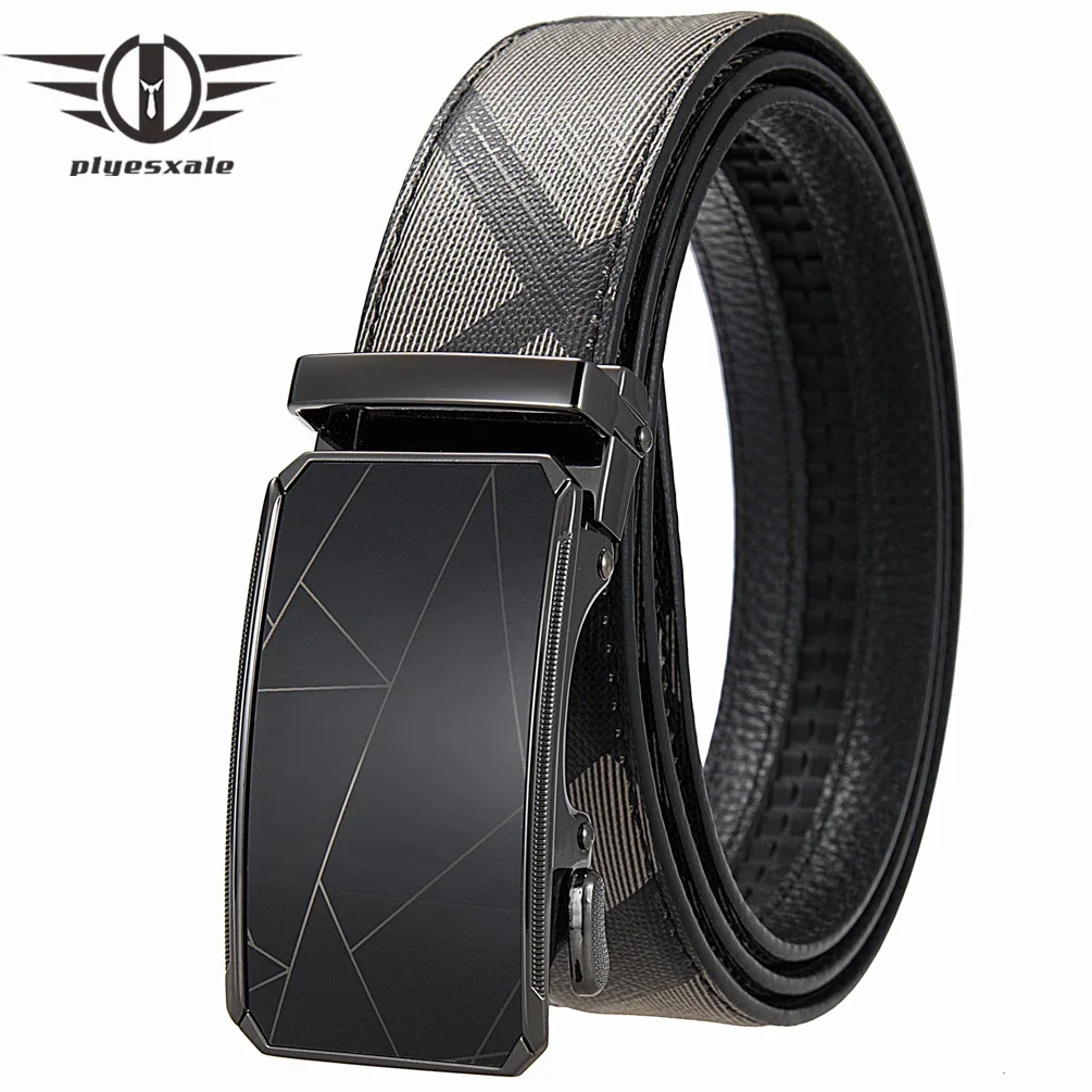 

Plyesxale 3.5cm Width Mens Business Automatic Buckle Leather Belt Luxury Designer Belts For Men High Quality Black Brown B1384