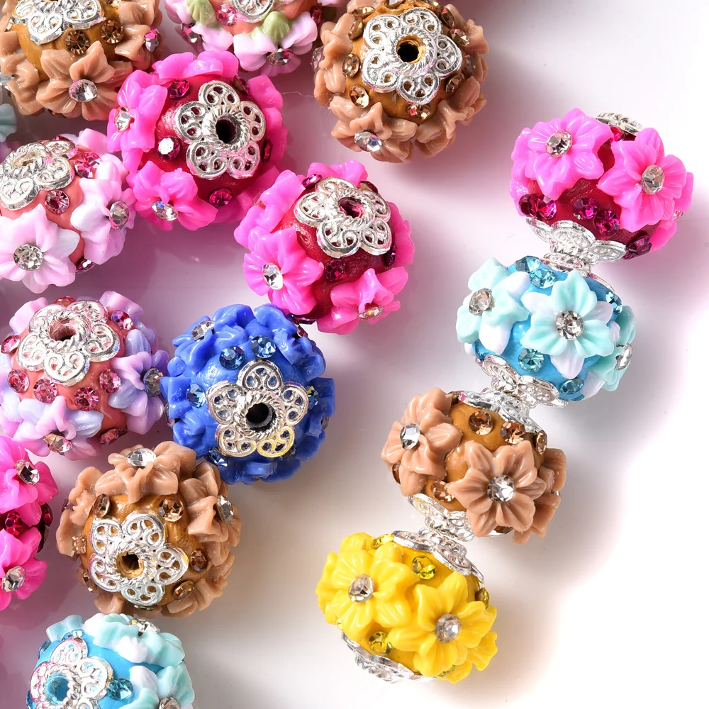 7PCS 20mm creative flower ball soft pottery beads dopamine color three-dimensional engraved ball shape, used for jewelry production DIY handmade keychain necklace bracelet earrings accessories