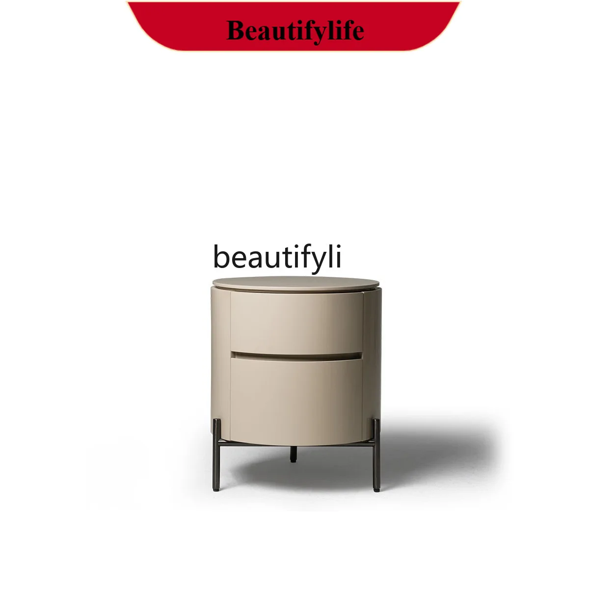 

D178 Italian Minimalist Bedside Table Lacquered Bedroom Solid Wood Round Bedside Cabinet Light Luxury High Leg Cabinet