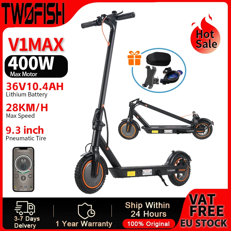 TWOFISH V1 MAX Scooter électrique 400W 36V10.4Ah 20km portée trottinette électrique Support APP 28 KM/H 9 "pneu pliable EScooter