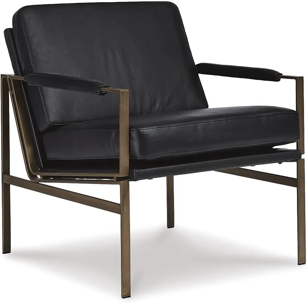 Ashley Puckman-Chaise d'Appoint en Cuir, Design Signature, Moderne du Milieu du Siècle, Couleur Noire