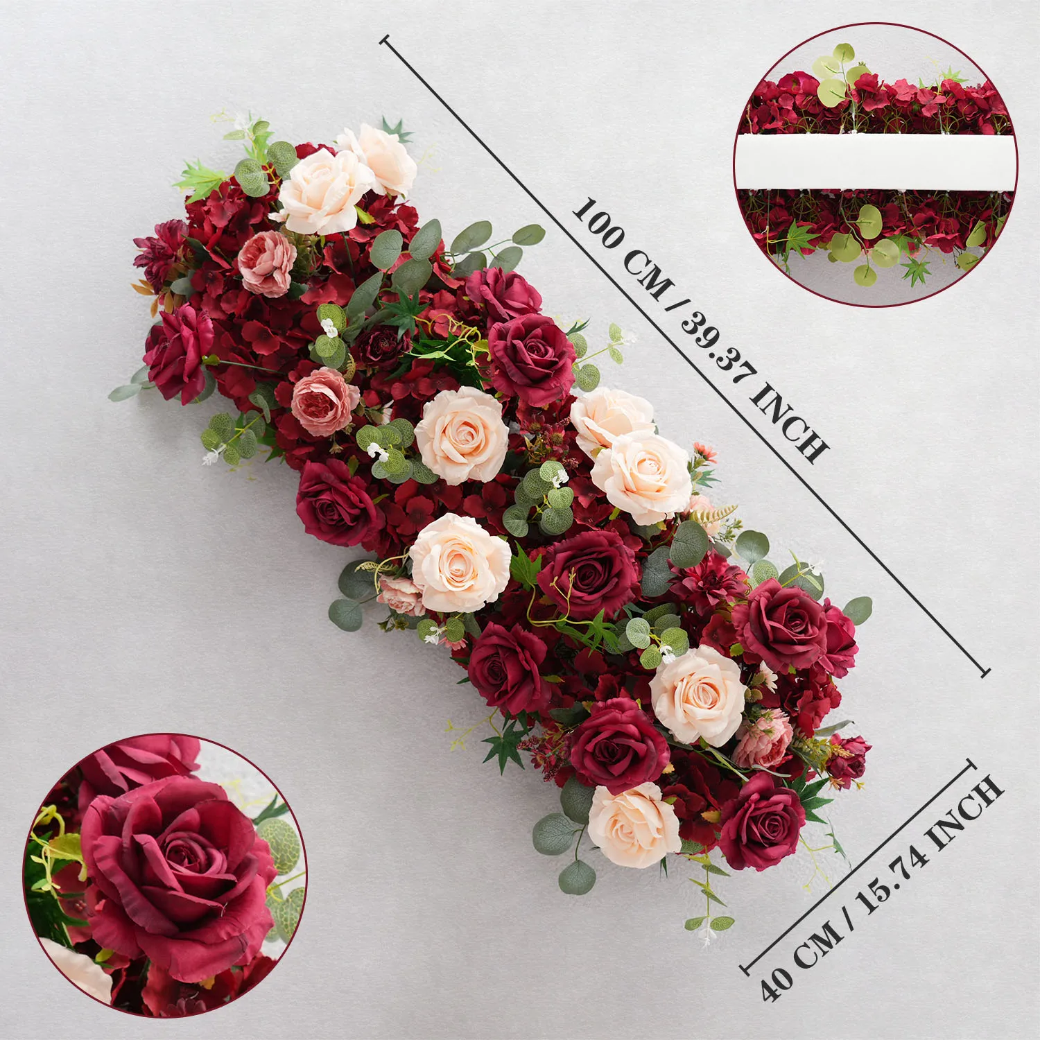 

1M Uflower Luxury Rose Artificial Flower Row Wedding Table Centerpiece Decoration Floral Row Backdrop Event Stage