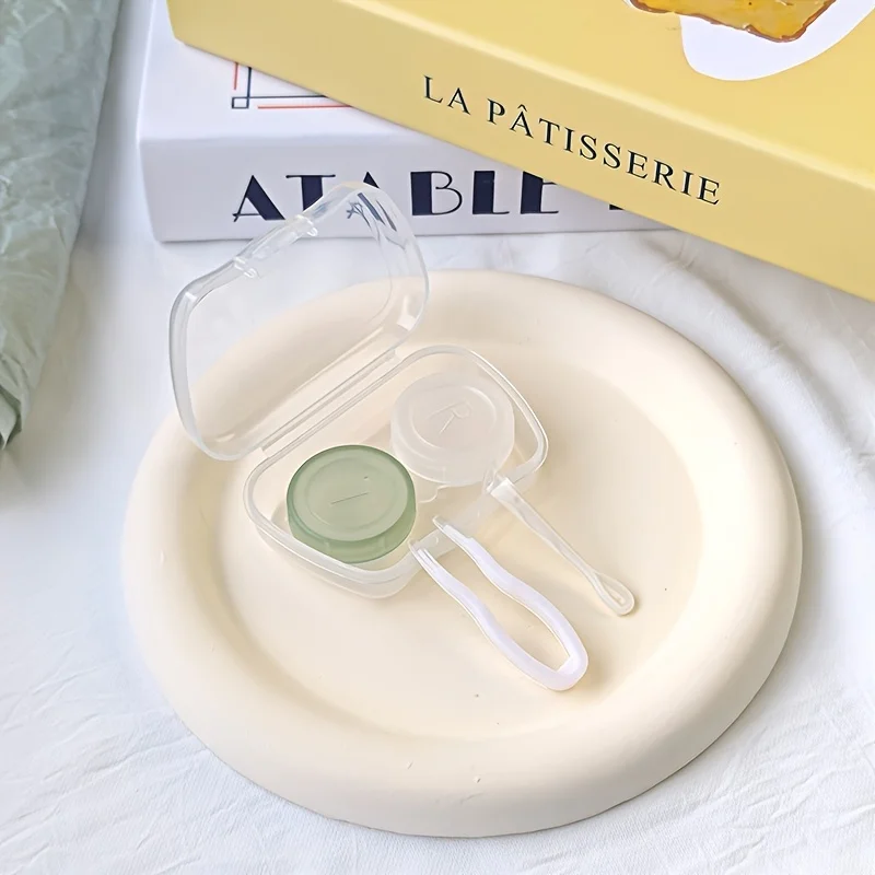 1pc Minimalist Transparent Contact Lens Box Women Travel Colored Contacts Companion Box Contact Lenses Case with Tweezers