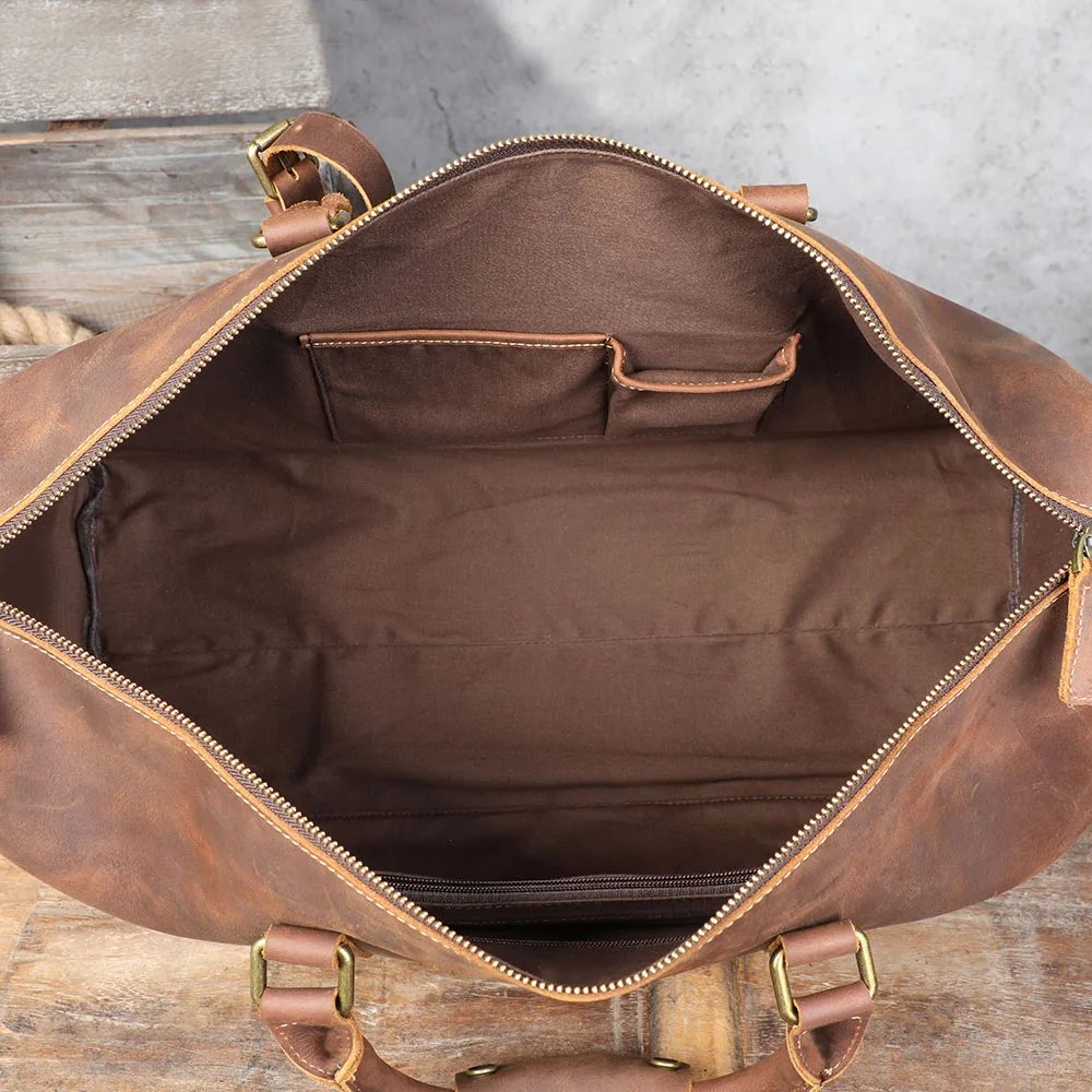 S.WORKER Handgefertigte Reisetasche aus Vollnarbenleder, Echtleder, große Kapazität, Business-Gepäck, Wochenend-Reisetasche – Detail 24
