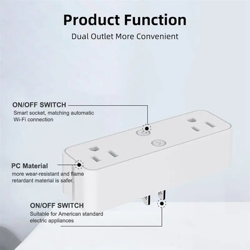 Smart Plug 10A WiFi Compatible With Bluetooth Smart Outlet US Dual Sockets Plugs APP Control With Timer Setting Schedule