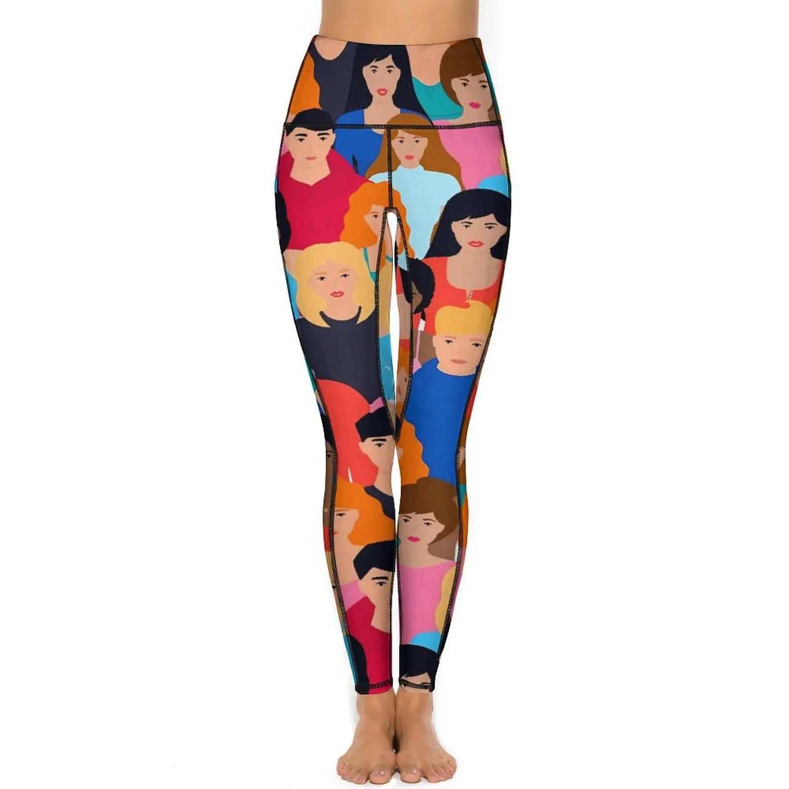 Character Leggings Multiculturalism Gym Yoga Pants Lady High Waist Retro Sport Pants Pockets Quick-Dry Graphic Yoga Legging