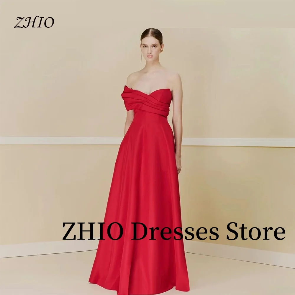 

ZHIO Elegant Evening Dresses Pleat Strapless Formal Occasion Dress Floor Length A-Line Red Party Prom Gowns Customized