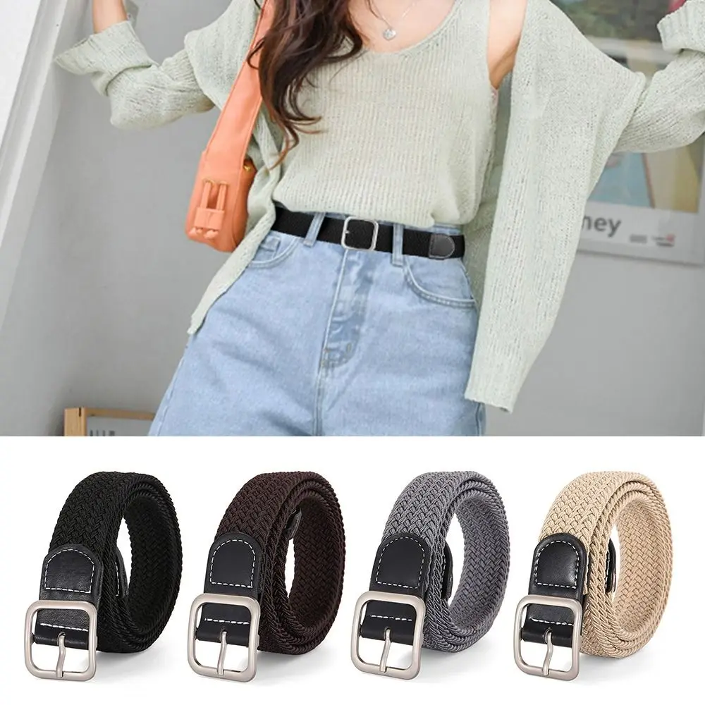 Men Women Canvas Elastic Fabric Woven Belts Casual Stretch Braided Belts No Holes Invisible Belt for Pants Shirts Jeans