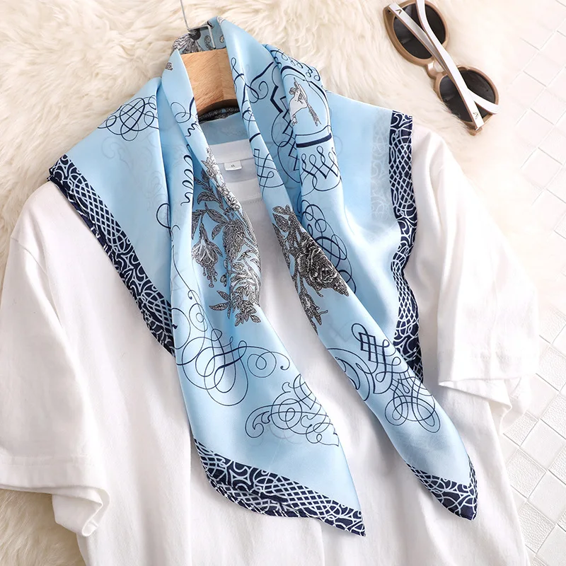 Fashion Scarves for Women Shawl Print Silk Satin Hijab Scarf Female Bandana 70*70cm Luxury Brand Square Shawls Scarfs For Ladies