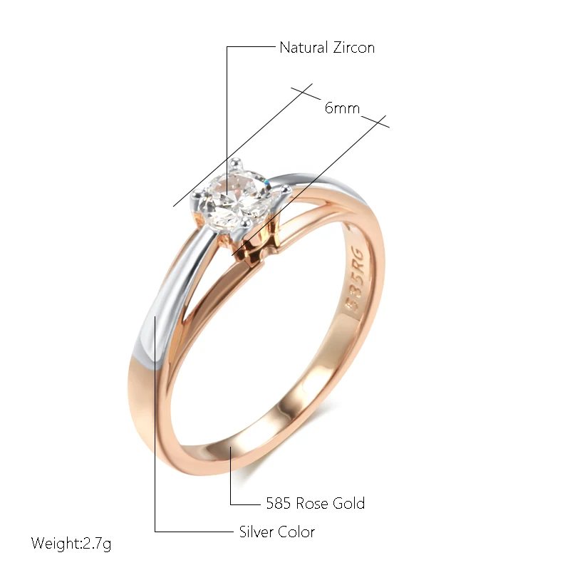 Kinel Hot Bride Wedding Rings Luxury 585 Rose Gold Silver Color Mix Natural Zircon Setting Slim Design Daily Jewelry For Women