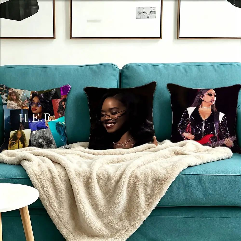 S-Singer H-H.E.R Pillow Case Square Double-Sided Sofa Cushion Cover Bedroom Bedside Pillow