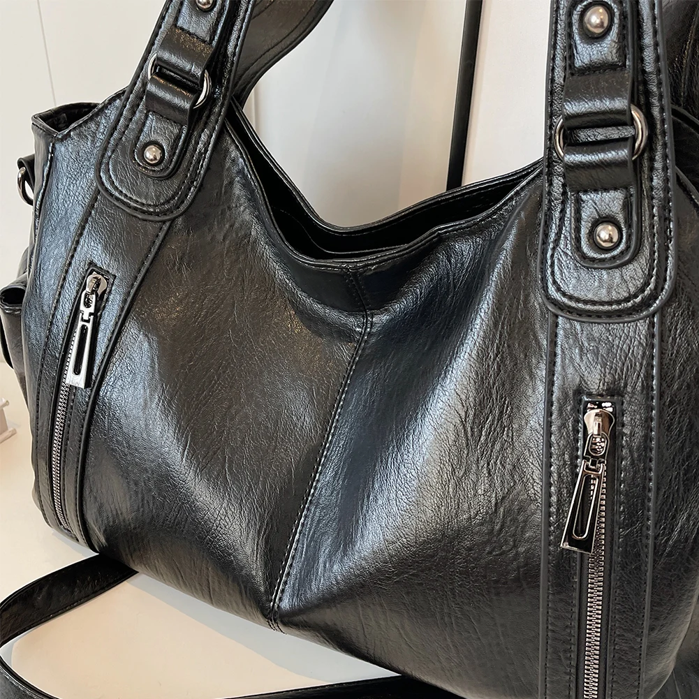 

Shoulder Bag for Women with Multi-Pockets Crossbody Bag PU Leather with Zipper Tote Bag Retro Handbag for Work Travel