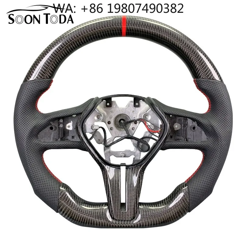 

Black Carbon Wrapped Leather Steering Wheel, Sport Custom Parts Fit Classic Large SUV High Quality Aftermarket Replacement Acces