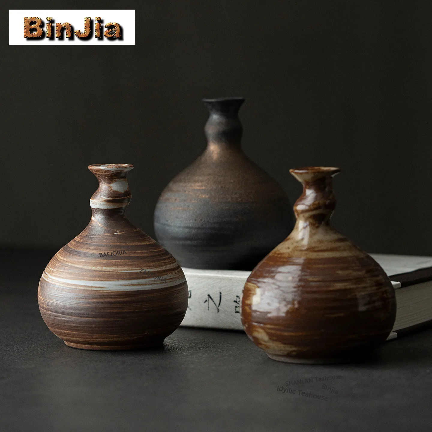BAEJORIA Handmade Coarse Pottery Vase Boutique Flower Insert Hydroponics Plant Pot Household Flowerpot Drinkware Ornaments