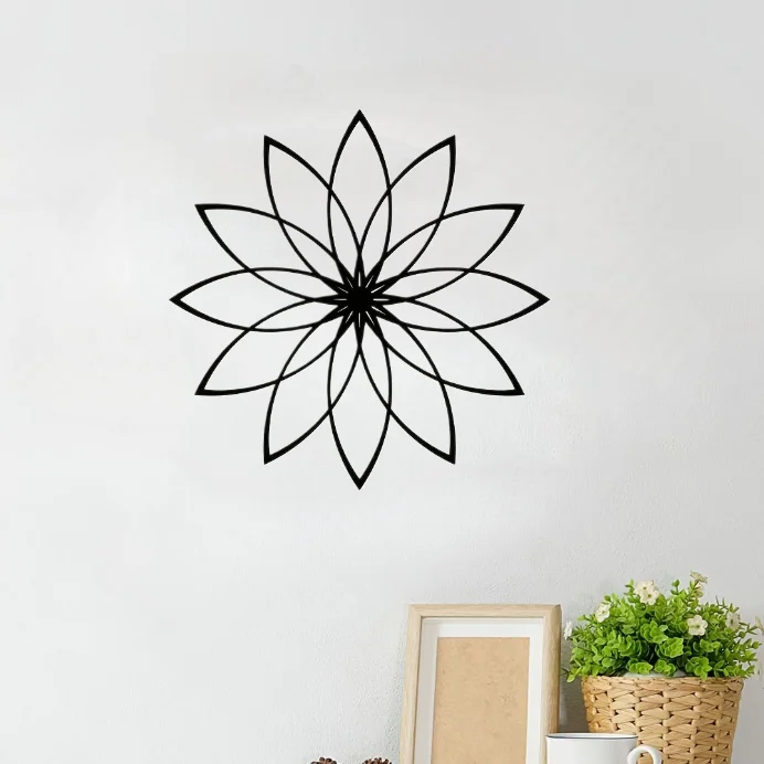 Geometric Flower Black Metal Wall Hanging Crafts For Home Interior Living Room Decoration Home Wall Deco And Housewarming Gift