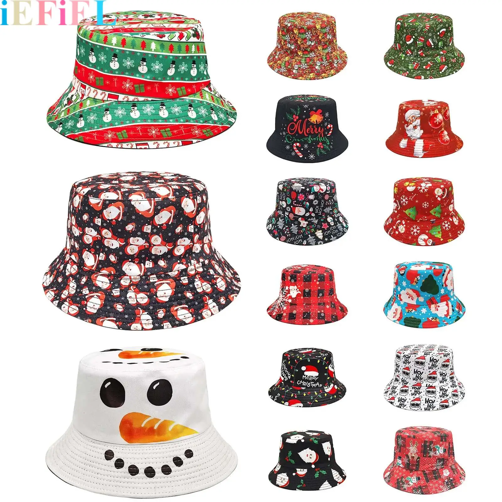 

Women Christmas Bucket Hat Santa Claus Snowflake Print Christmas Fisherman Cap Sun Hat for Holiday Party Outdoor