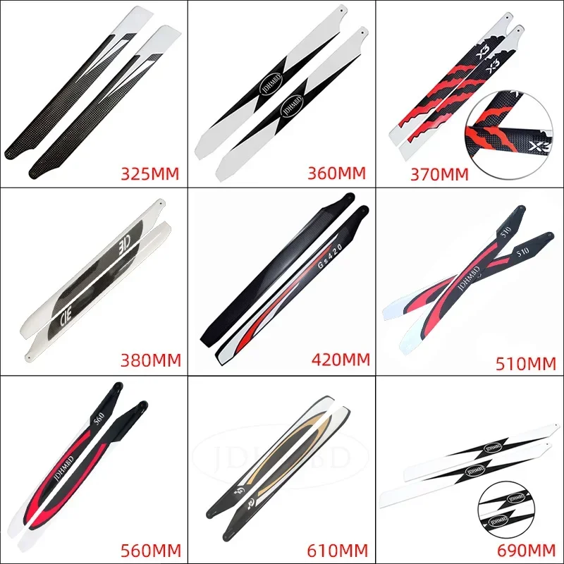 JDHMBD Carbon Fiber Helicopter Main Blade 325/360/380/420/510/560/610mm For ALIGN ALZRC TAROT SAB RC Helicopter Spare parts