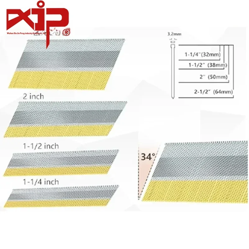 

Upholstery Nails 15 Gauge 34 Degrees Collated Angled Brad Finishing Nails Electro Galvanized for Installing and Moldings