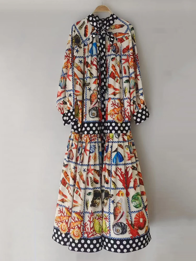 Designer Retro-Kleid mit geometrischem Print und Kragen, Frühling 2026, Damen-Hemdkleid, modisch, locker, Übergröße, plissierter Unterrock