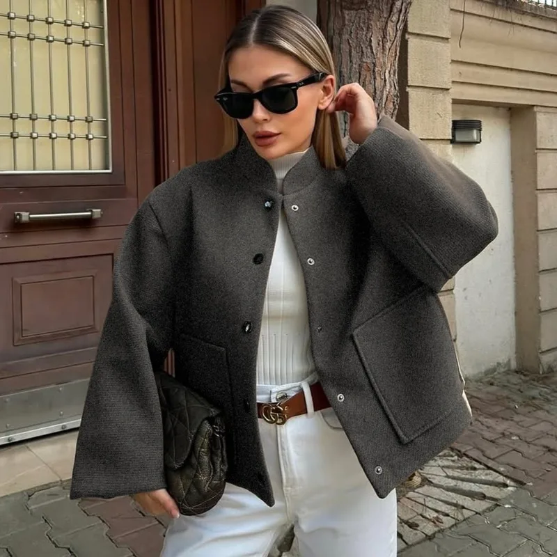 

Tuularose Women's Short Jacket Spring Solid Button Loose Casual Office Lady Jacket Women Long Sleeve Patchwork Streetwear Coats