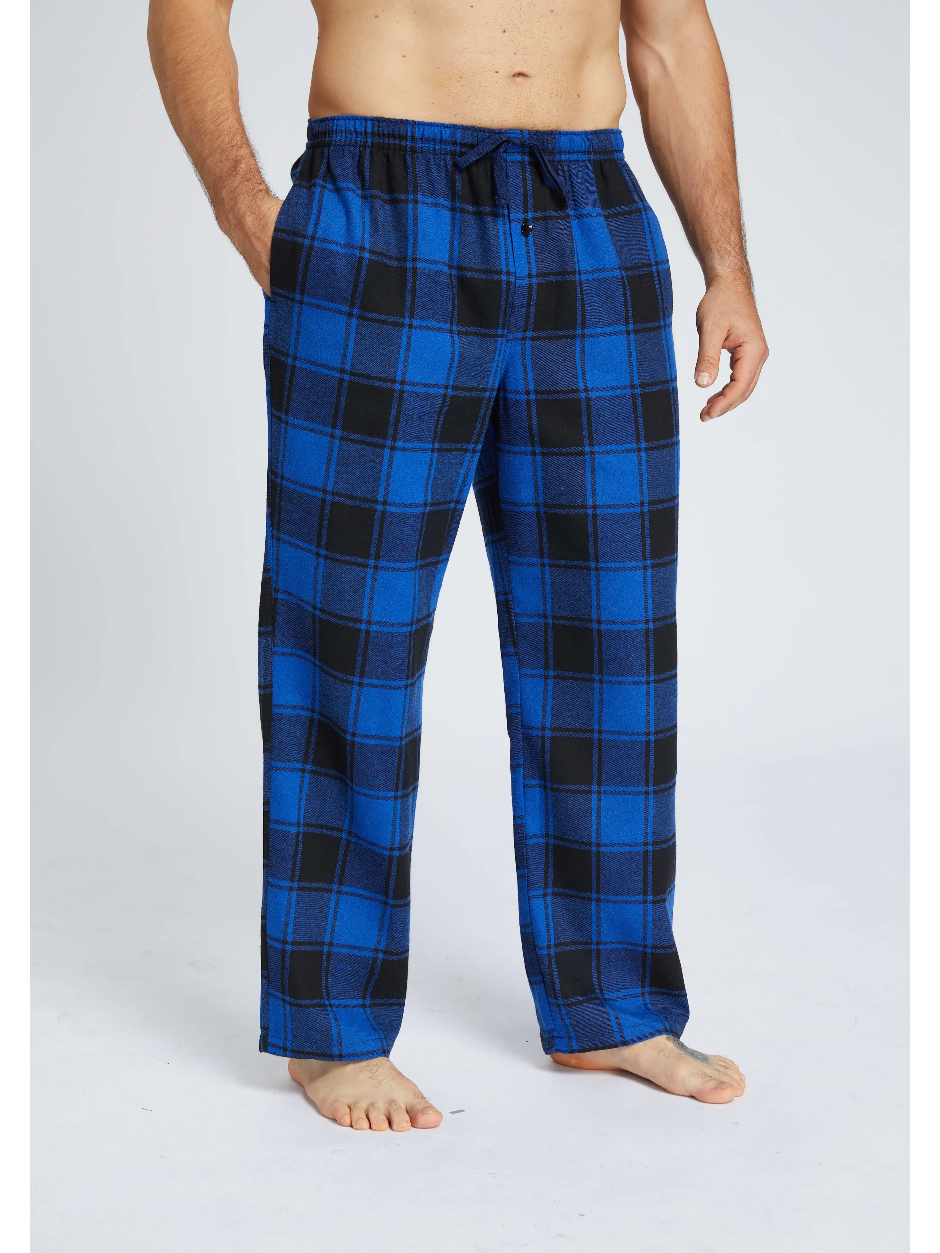 Parte inferior de pijama para hombre, franela, a la moda, a cuadros, liso, informal, cómodo con bolsillo, pantalones para dormir sueltos y cálidos,