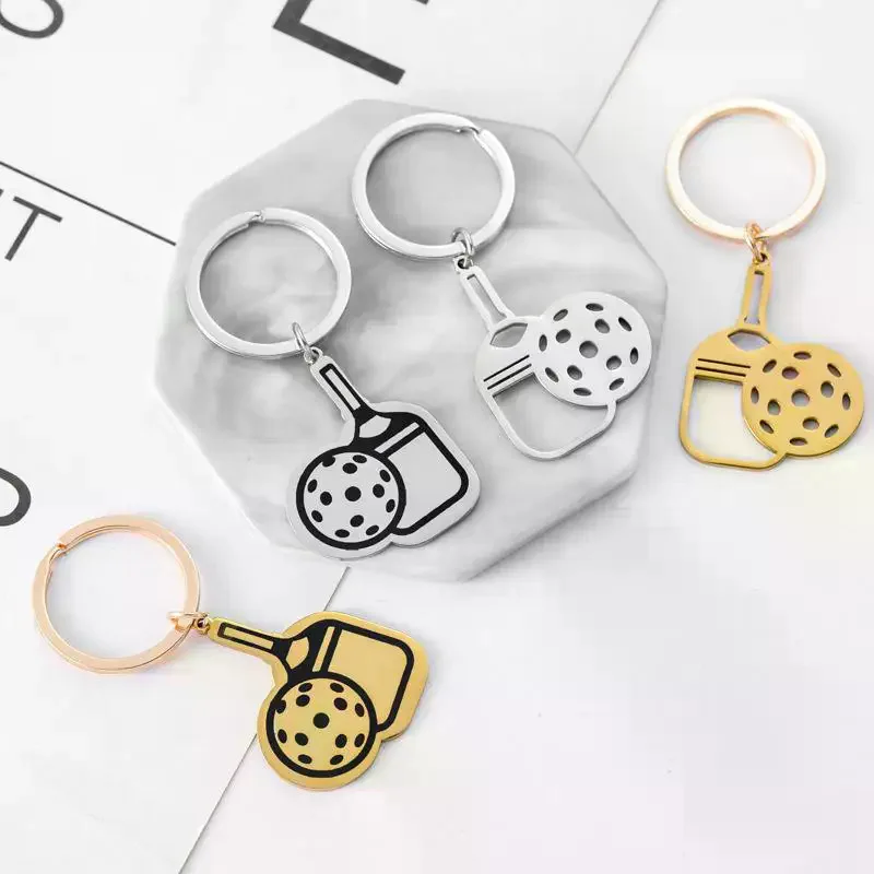 Pickleball Racket Keychain Pendant Team Sports Player Fans Stainless Steel Jewelry Women Men Gifts