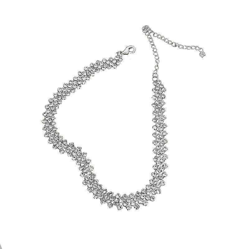 Sparkling Silver Color Crystal Collar Chain Choker Necklace Bridal Women Wedding Party Diamante Rhinestone Choker Jewelry Gifts