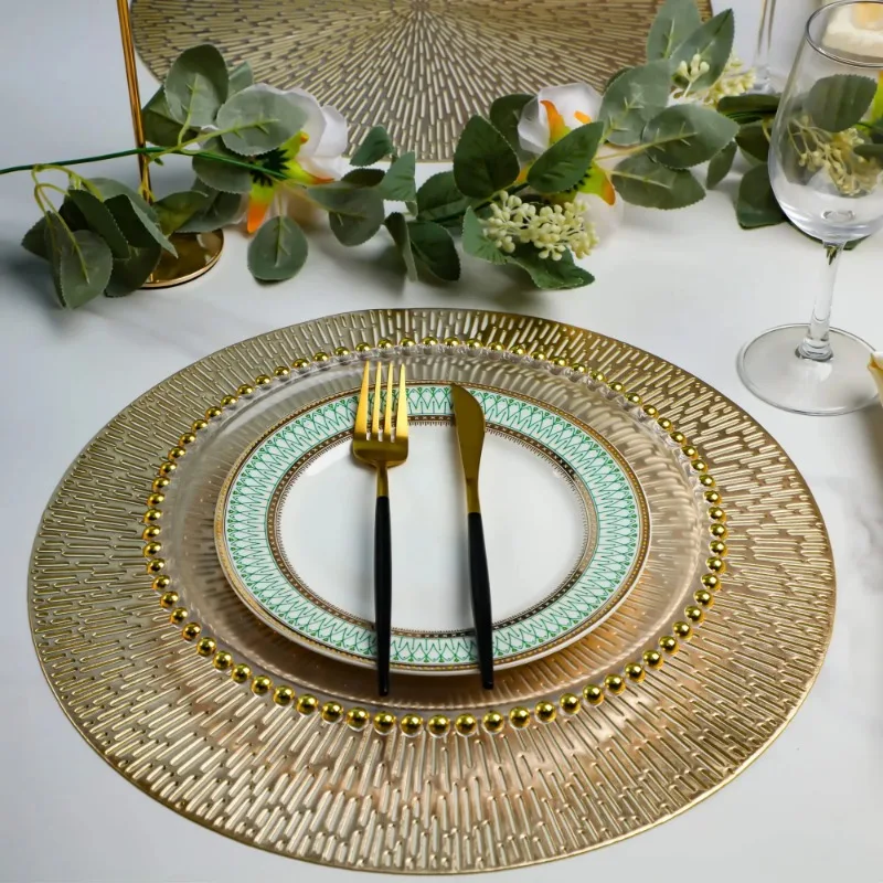 Round Placemats Gold Metallic  Vinyl Placemats 15in ,Easy Clean Wipeable Non-Slip Stain Heat Resistant Table Place Mats