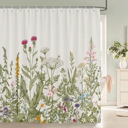 Nordic style Flower Leaf Plant Printed Fabric Shower Curtains Floral Bath Screen Waterproof Products Bathroom Decor with Hooks