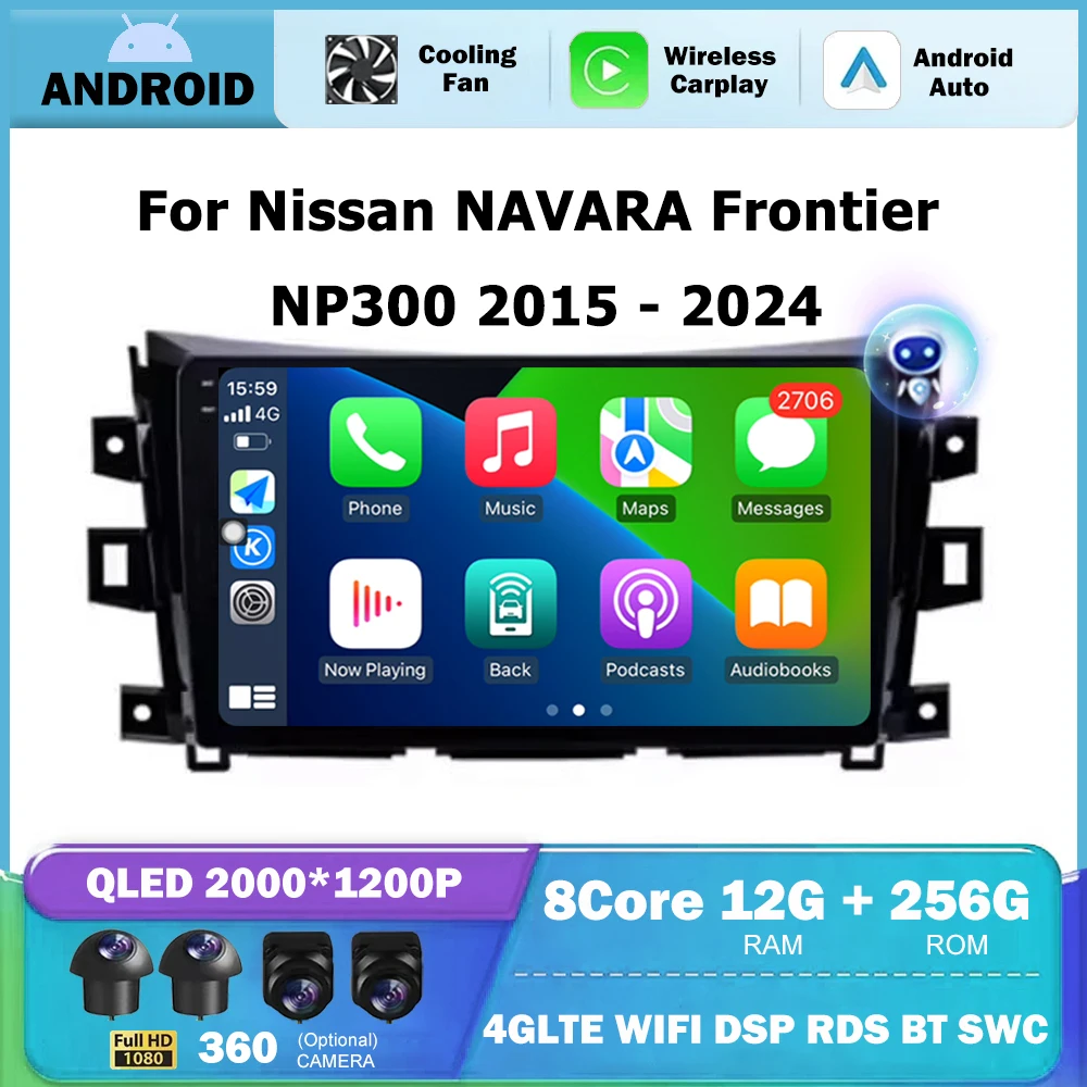 Carplay Android Auto Car Radio Stereo 4G For Nissan NAVARA Frontier NP300 2015 - 2024 Multimedia Video GPS Navigation QLED BT