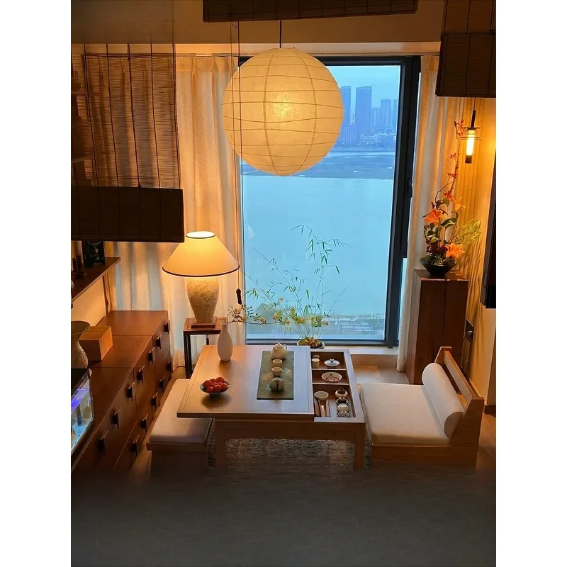 Balcony sliding table, tatami short small solid wood square table, bay window Japanese Zen new model