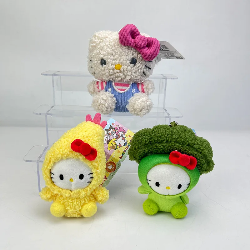 Creative Kawaii Broccoli Hello Kitty Pendant Cartoon Fried Shrimp Sanrio Cute KT Cat Keychain Car Key Ring Bag Accessories Gift