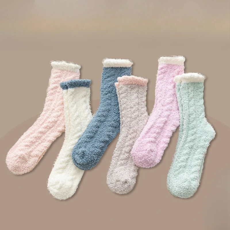 

6 pairs of winter thick warm socks for women in autumn winter mid tube plush thickness simple comfortable mid tube socks