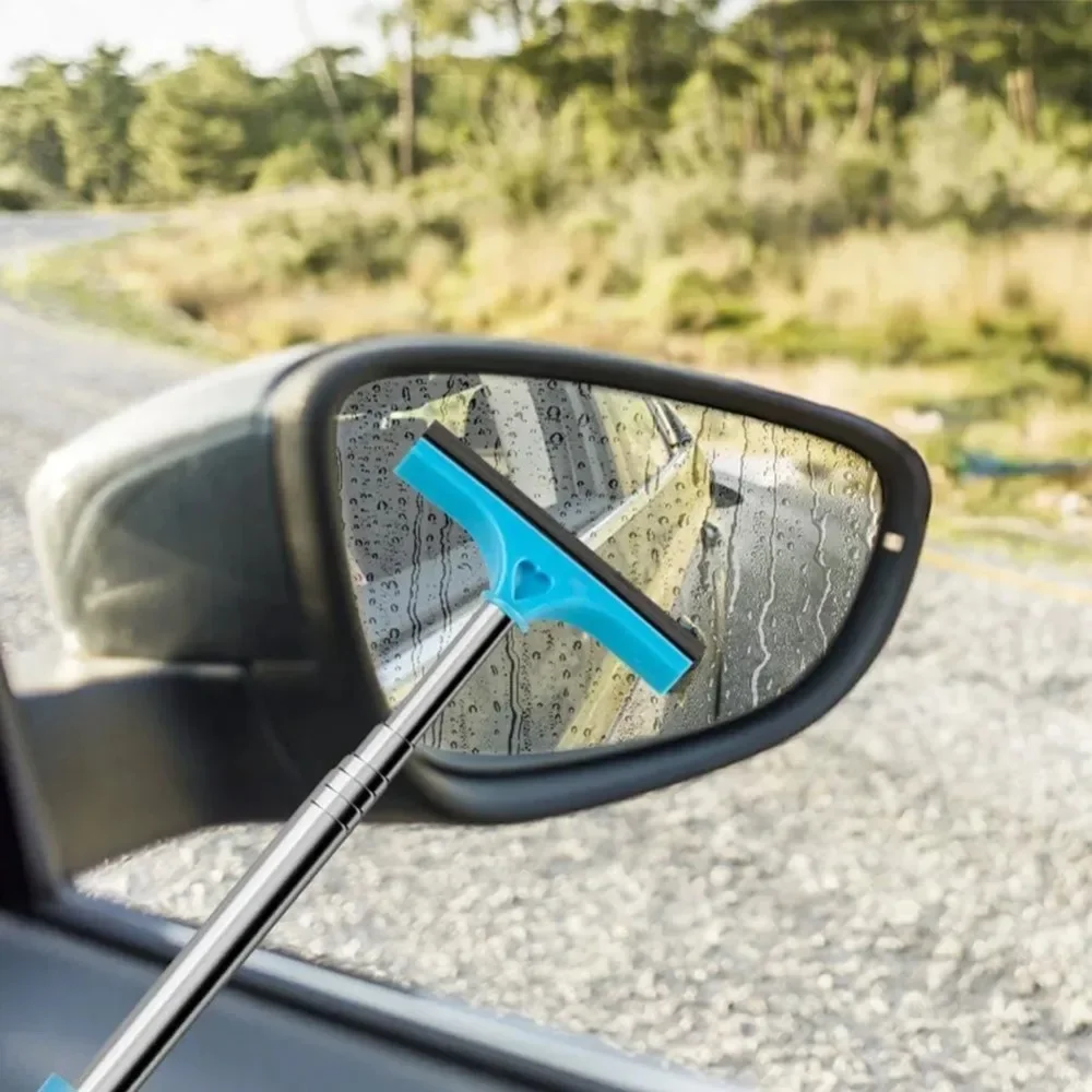 Portable Car Rearview Mirror Wiper Stainless Steel Telescopic Wiper Long Handle Layered Brush Window Glass Defogger Auto Parts