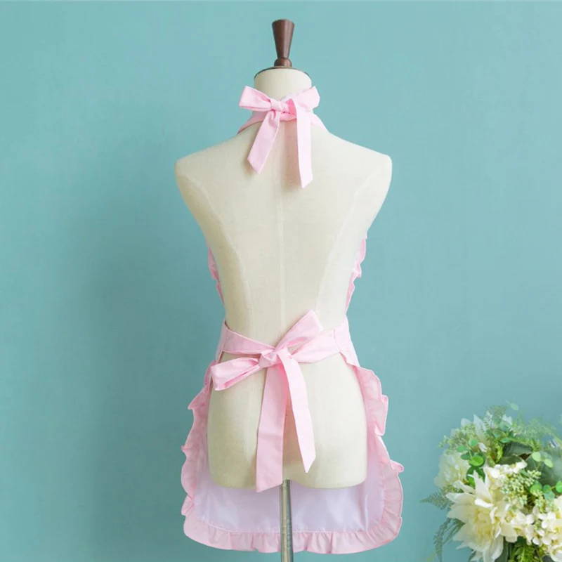 Pink Heart Princess Bib Apron Pinafore Maid Edgefold Waterproof For Home Kitchen Cooking Cafe Waiter Shop Hairdresser