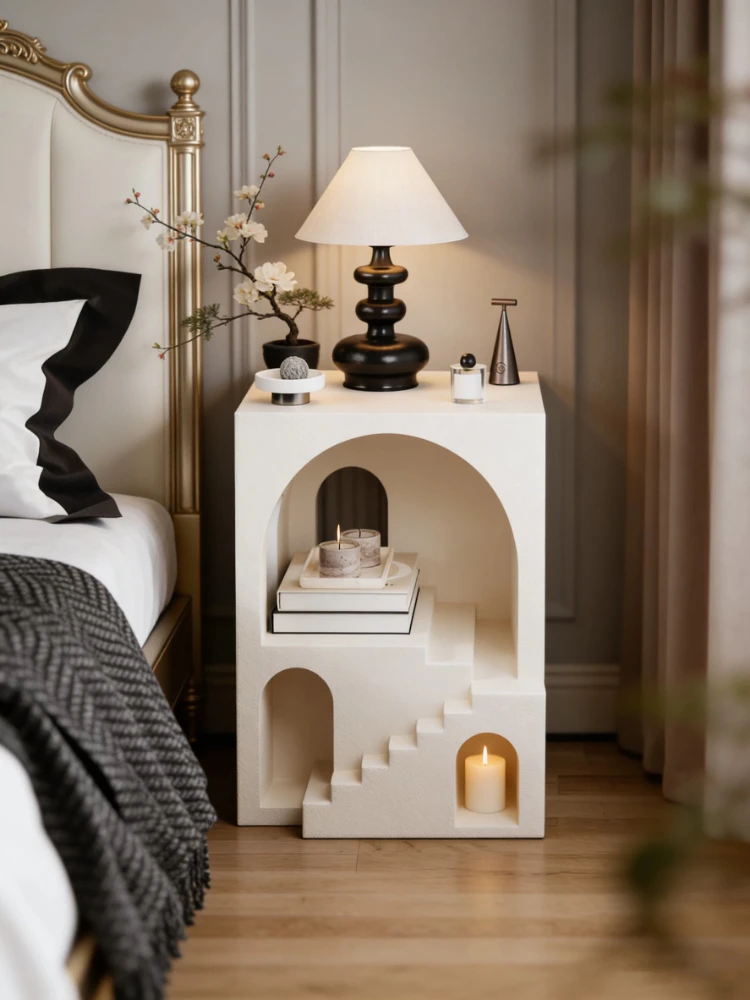 French antique bedroom bedside table High-end Fashion Art Creative European Style Home Geometric Staircase Bedside Table