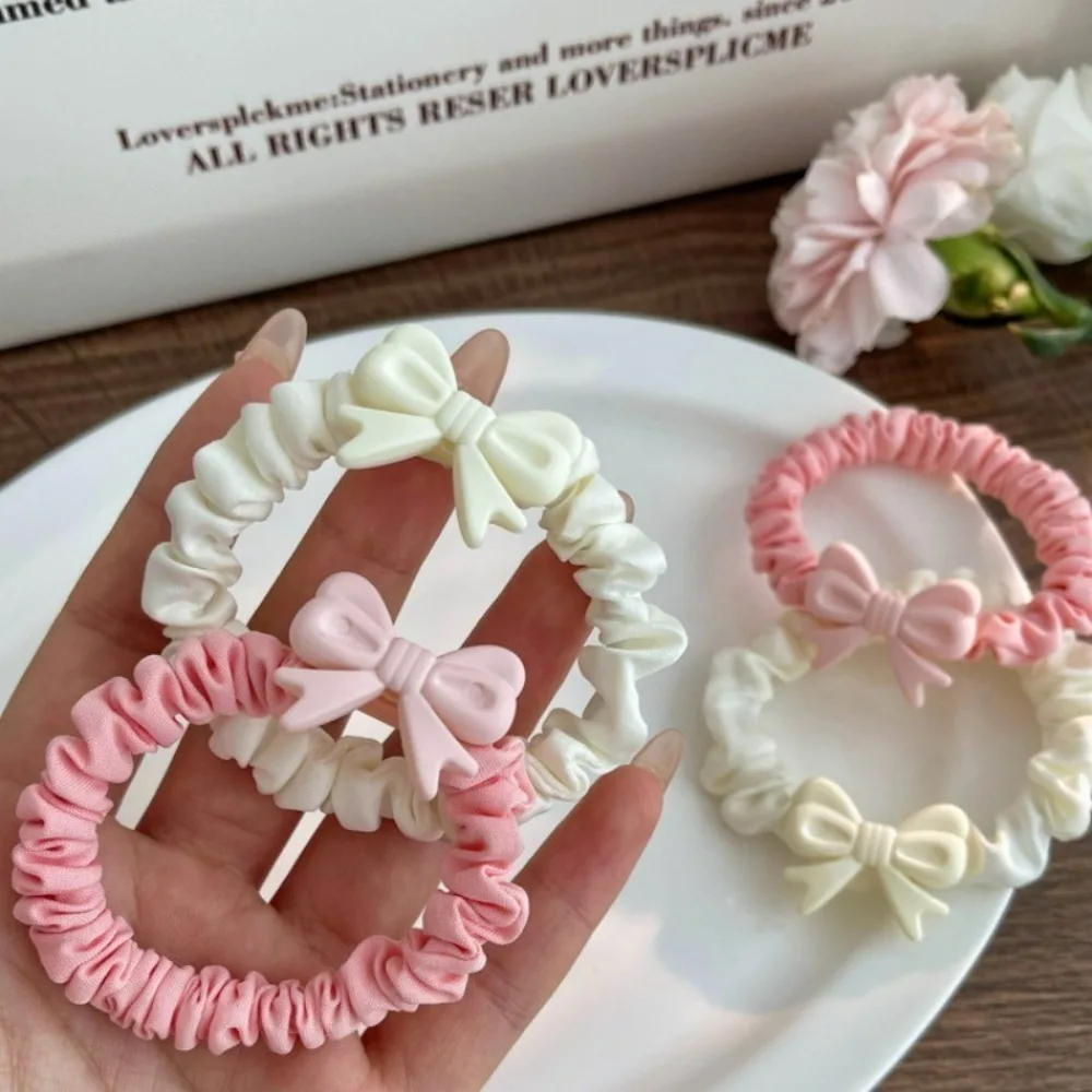 Cheese Heart Wrinkle Hair Band Ponytail High Elastic Sweet Hair Rope Little Fresh Candy Color Bow Headband