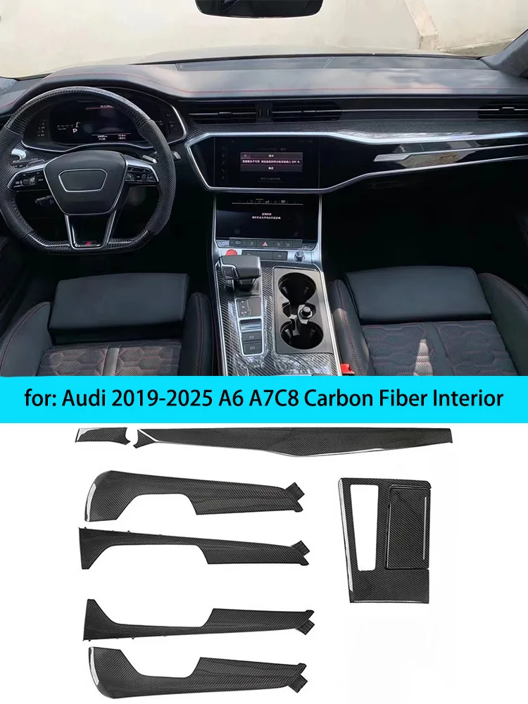 Carbon fiber central shift panel 8-piece set for Audi A6 A7 C8 A6 S6 RS6 2019-2025 interior upgrade carbon fiber interior