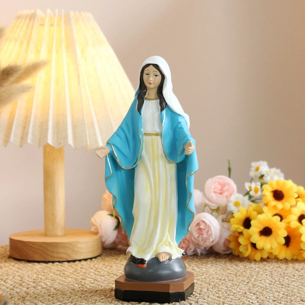 قطعة واحدة من تمثال مريم العذراء - 8.34 بوصة زينة صلاة منزلية لسيدة الرحمة الإلهية، ديكورات حفلات المنزل لعيد الميلاد #2