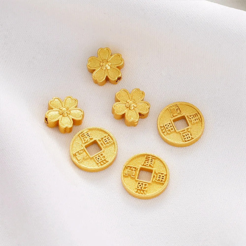 Sand Gold Five-petaled Cherry Blossoms Beads Kangxi Tongbao Five Emperors Coins Copper Braided Pendant DIY Accessories