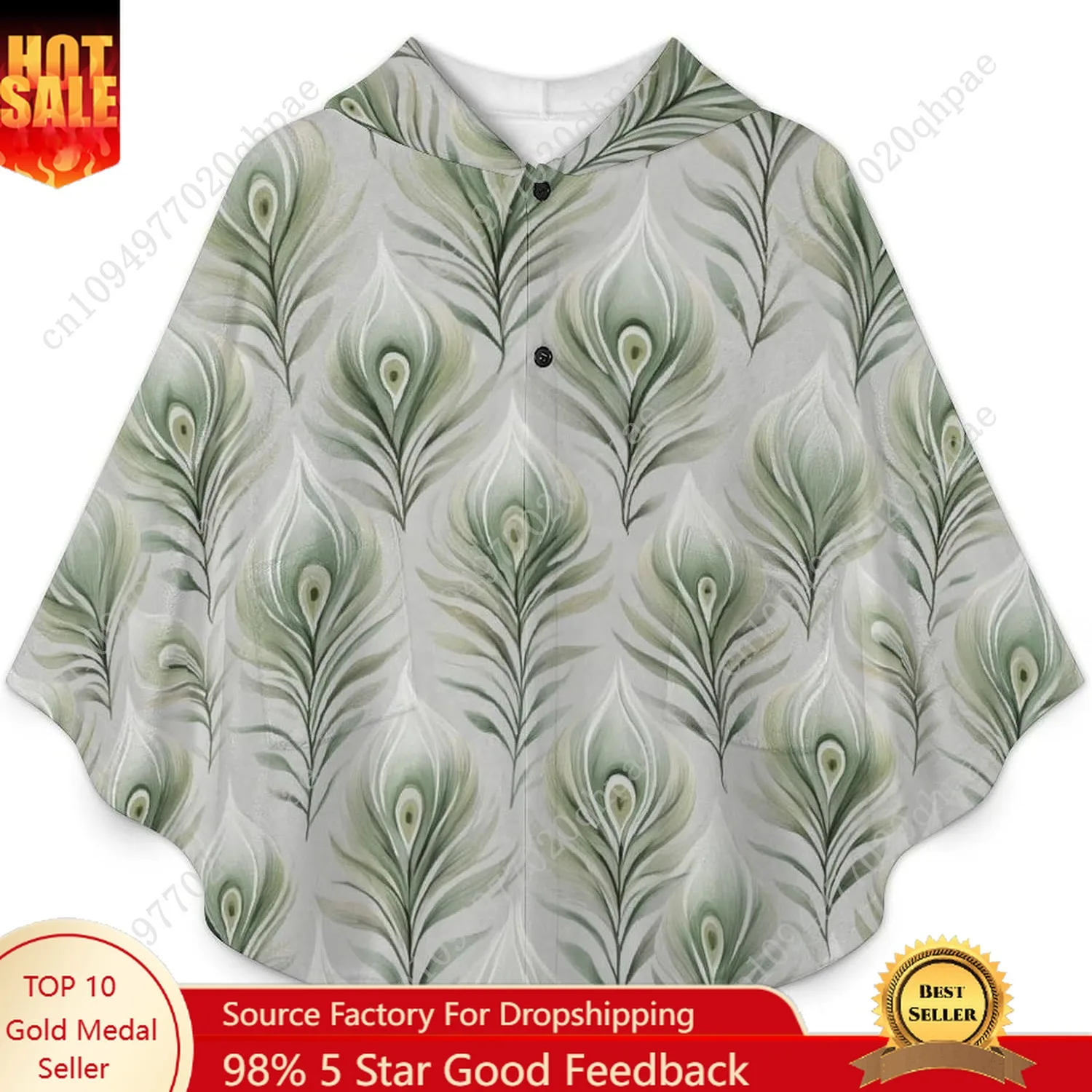 سترة بطانية مريحة من الفلانيل، سترة أنيقة ذات قلنسوة كبيرة الحجم من ريش الطاووس مع جيوب للأطفال والمراهقين #1