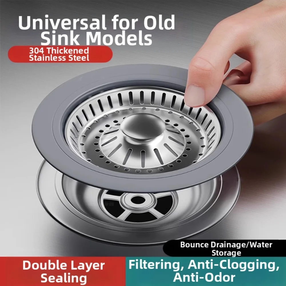 

Kitchen Sink Drain Strainer Stainless Steel 3-in-1 Pop-Up Sink Stopper Sink Strainer Food Catcher Basket Filter