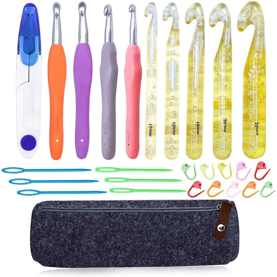 KRABALL Ergonomic Crochet Knitting  Hooks Needles Set With Stitch Markers,Bag,Weaving DIY Craft Hand Sewing Knit Tool Set